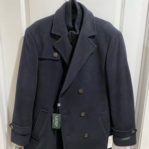 Men’s Ralph Lauren navy pea coat.